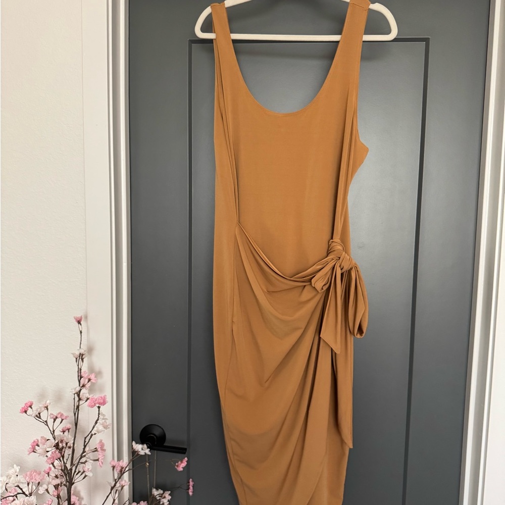 Forever 21 Tan Midi Dress with Side Knot